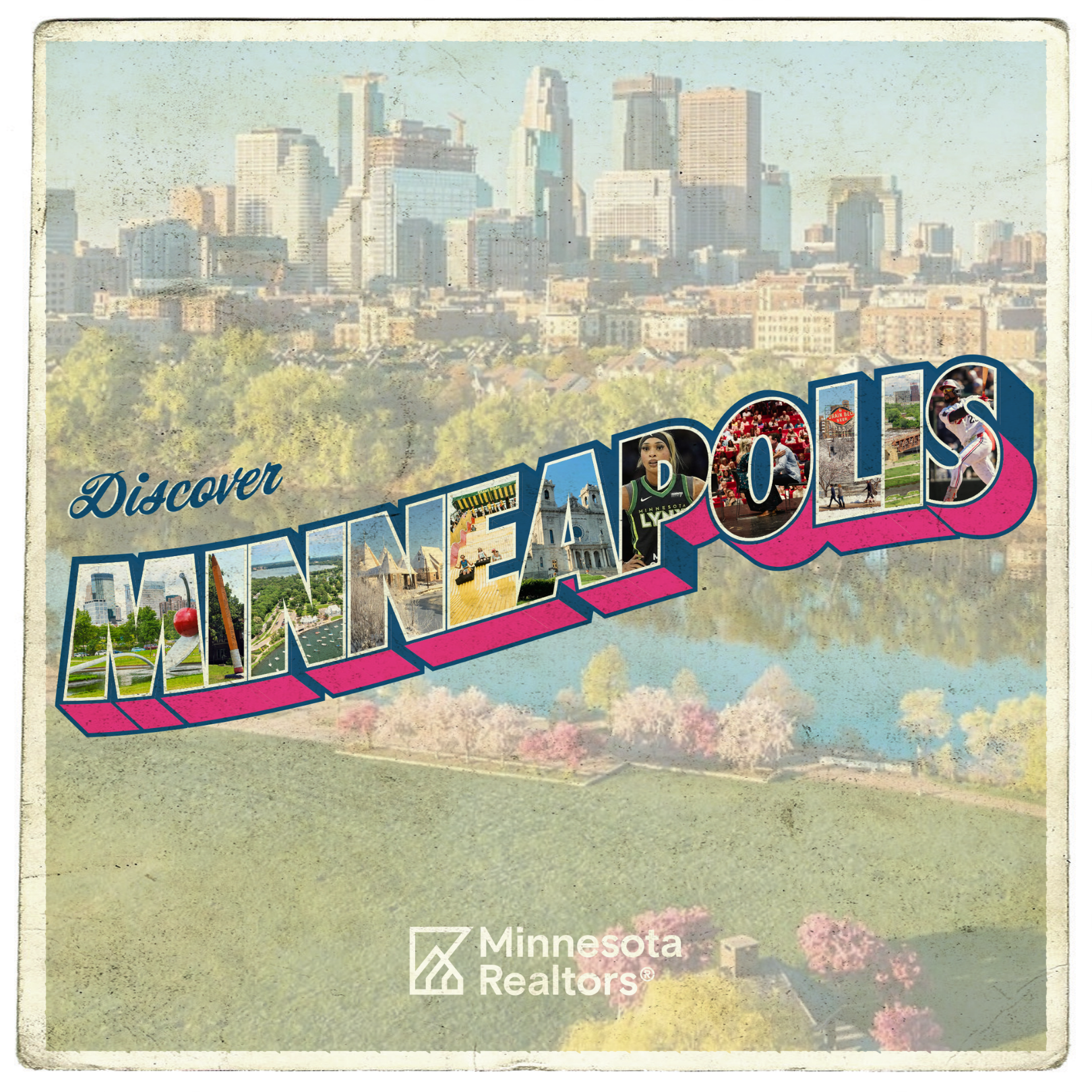 Vintage postcard-style image reads 