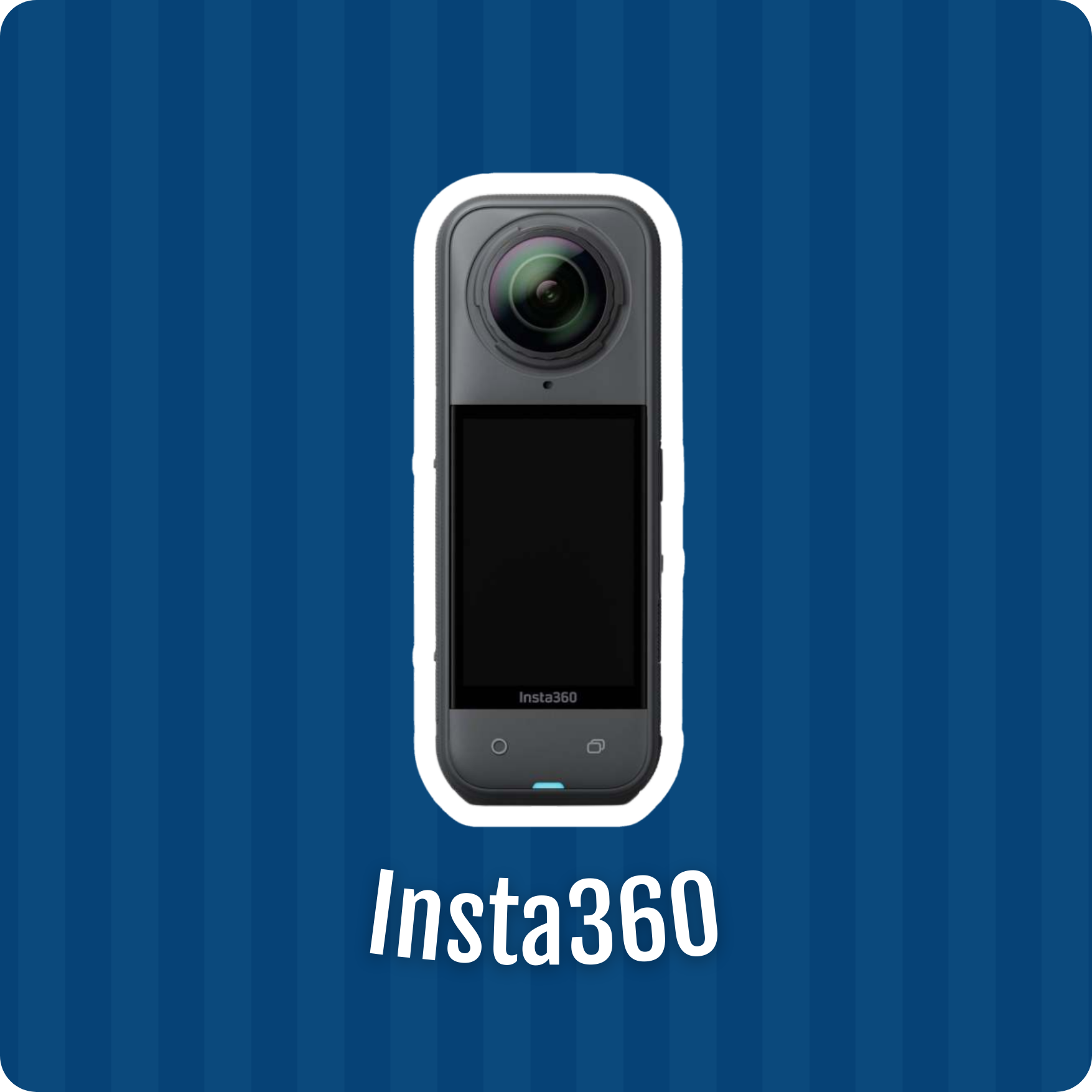 image of an insta360 over a blue lined background