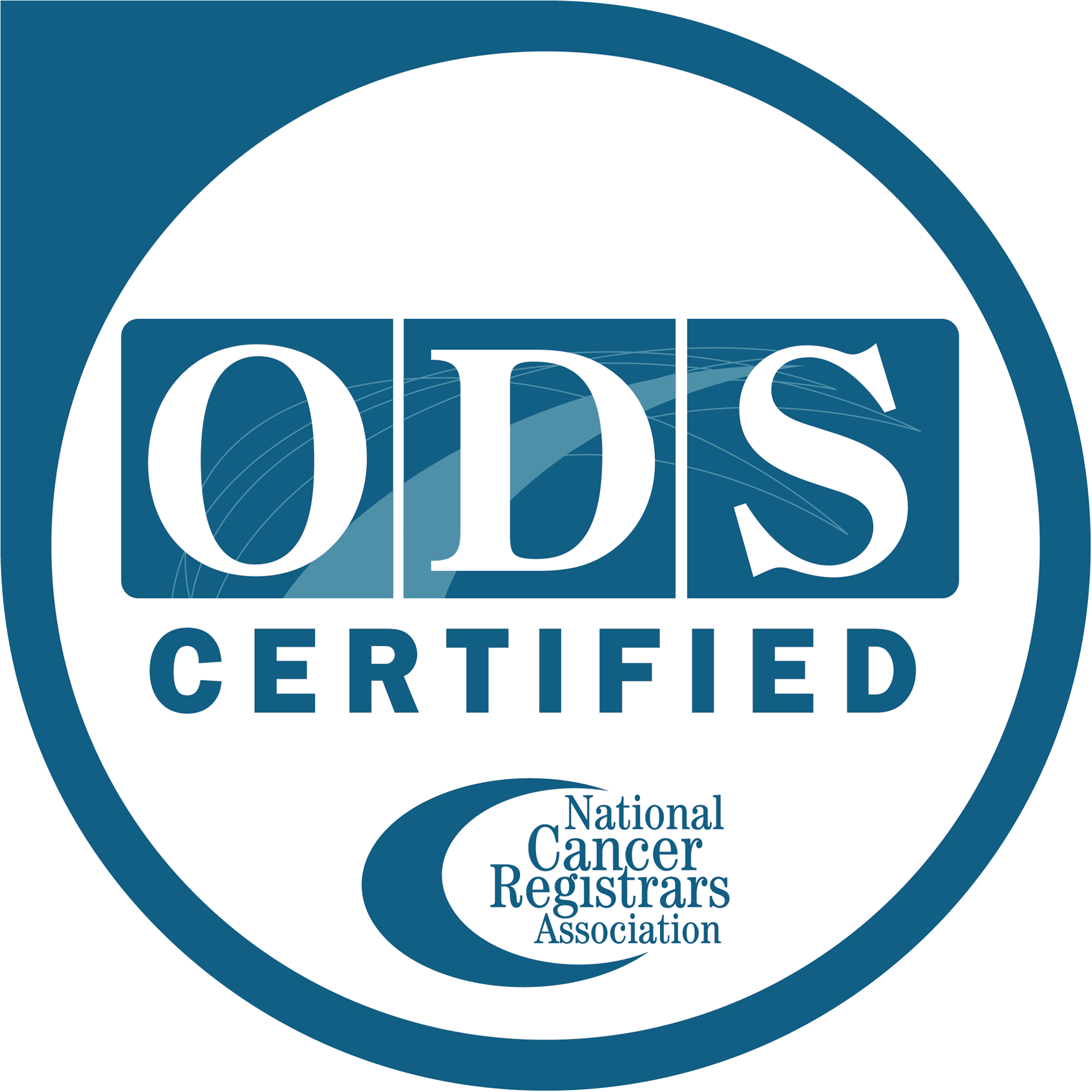 A blue and white circle with text Description automatically generated