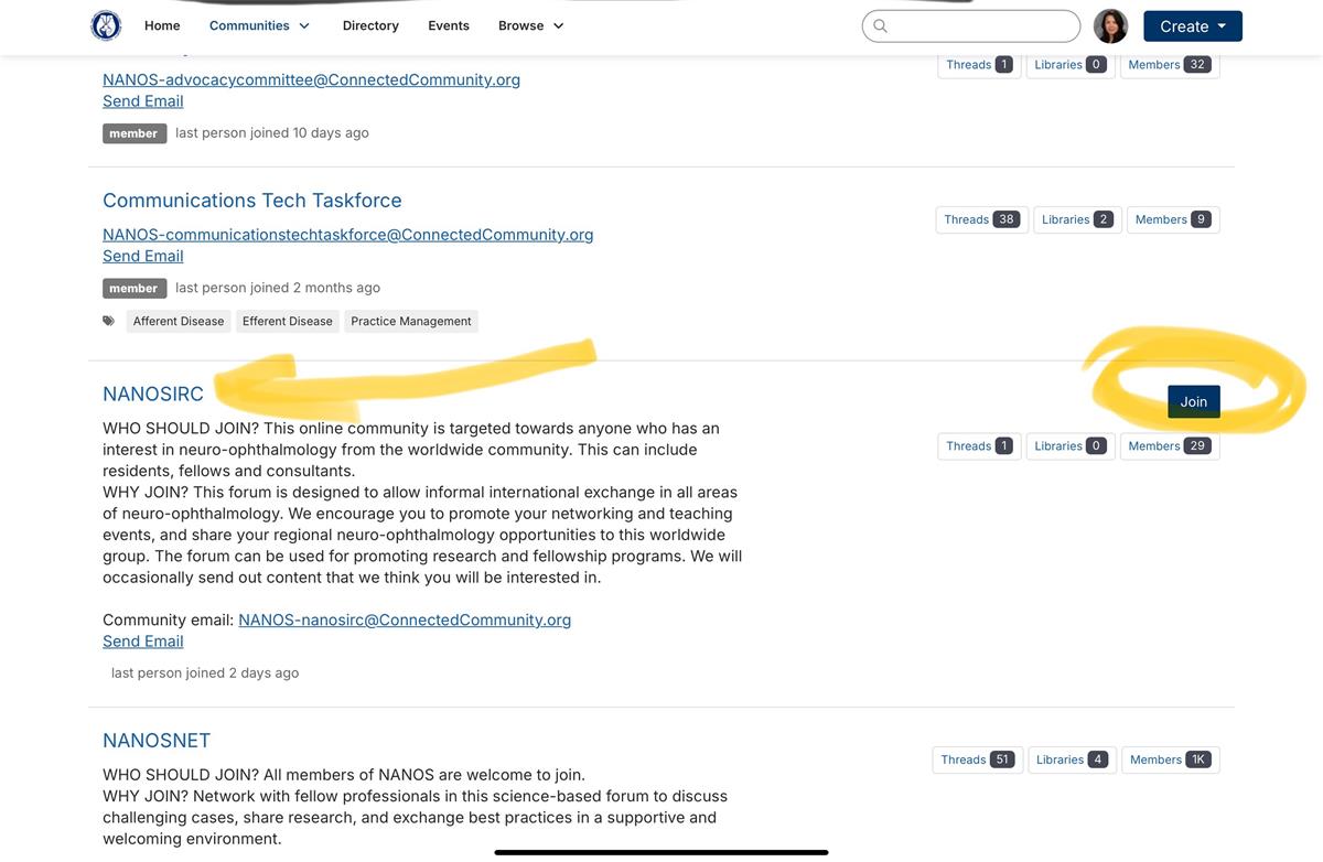 Communities that are open to JOIN will have Blue box on the right Click
