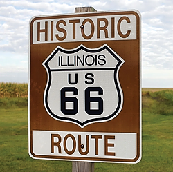 hIstoric US Route 66 road sign in Illinois