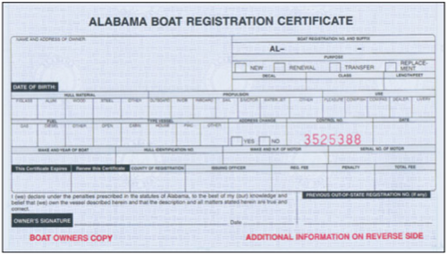 Alabama State Registration Card