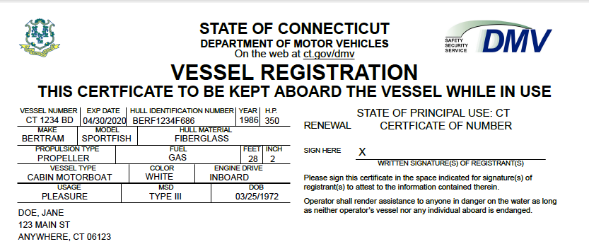 Connecticut State Registration Card