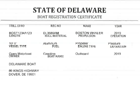 Delaware State Registration Card