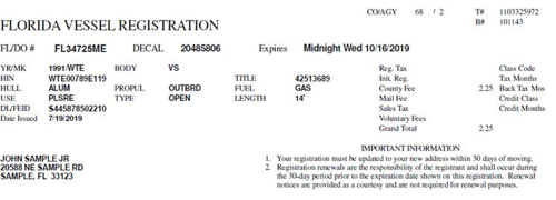 Florida State Registration Card