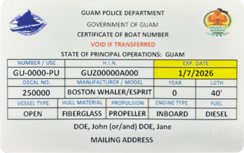Guam Territorial Registration Card