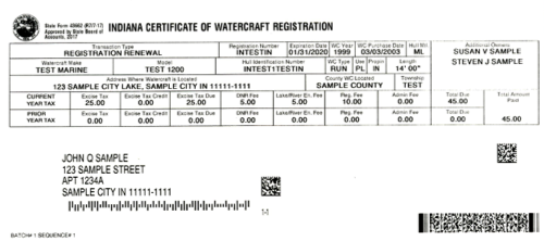 Indiana State Registration Card