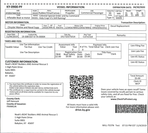 KY Registration Card