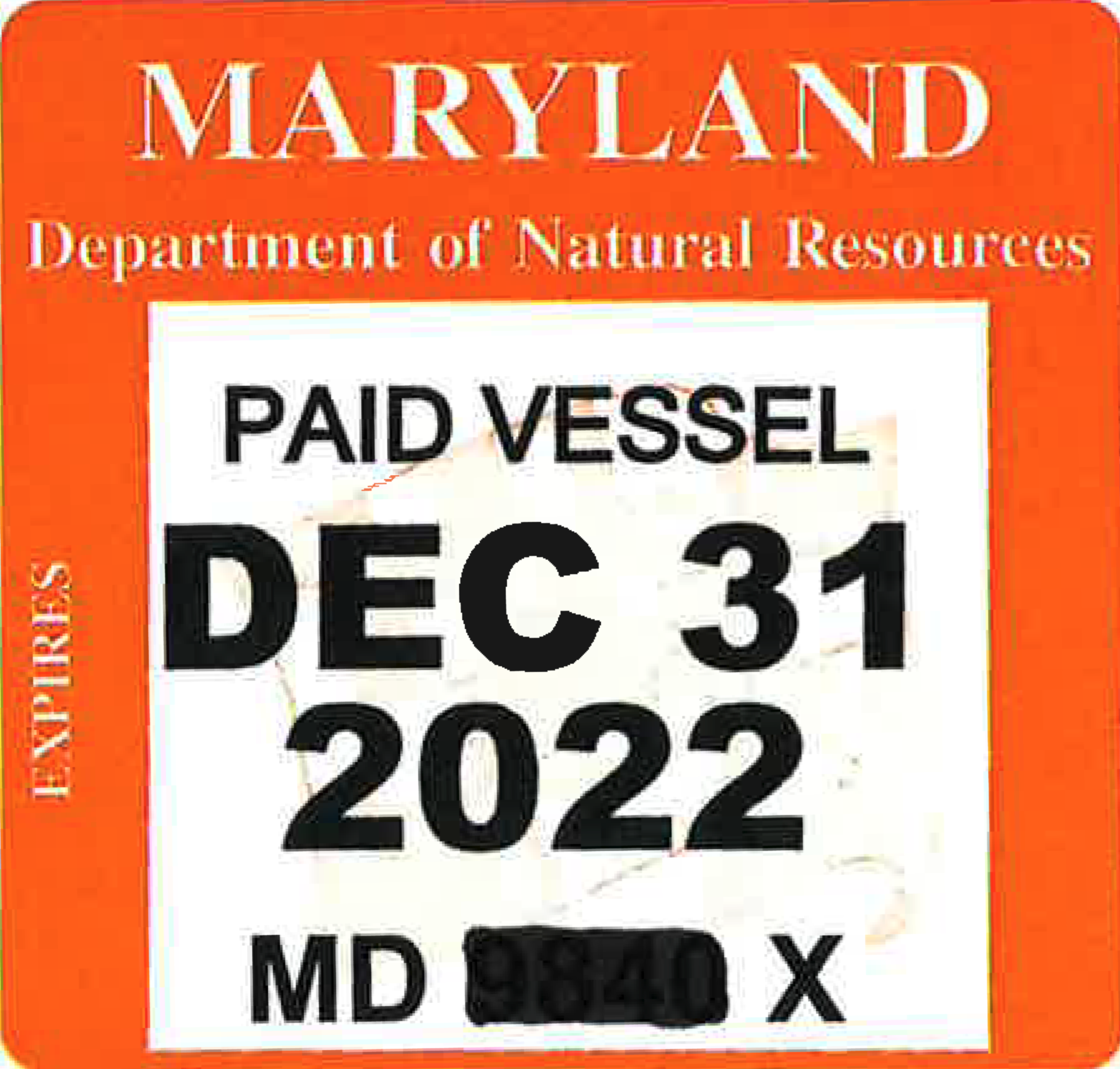 Maryland State Watercraft Decal