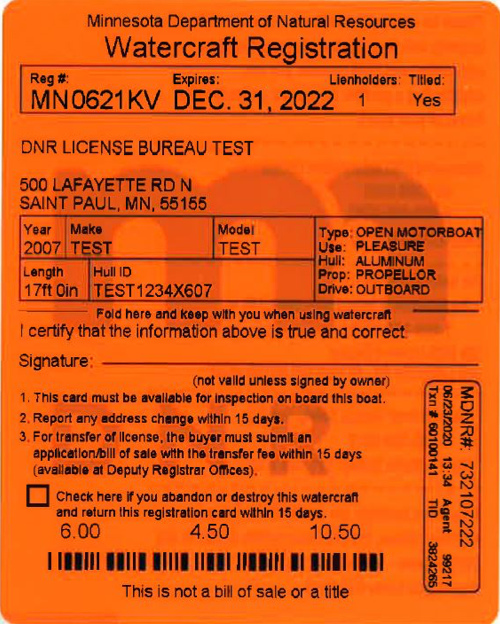 MN Registration Card
