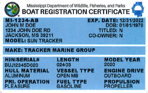 Mississippi State Registration Card