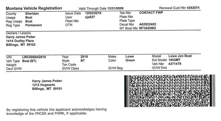 MT Registration Card
