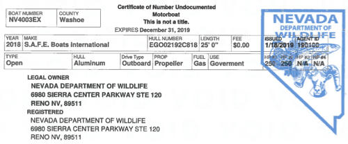 Nevada State Registration Card