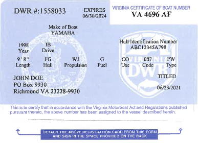 Virginia State Registration Card
