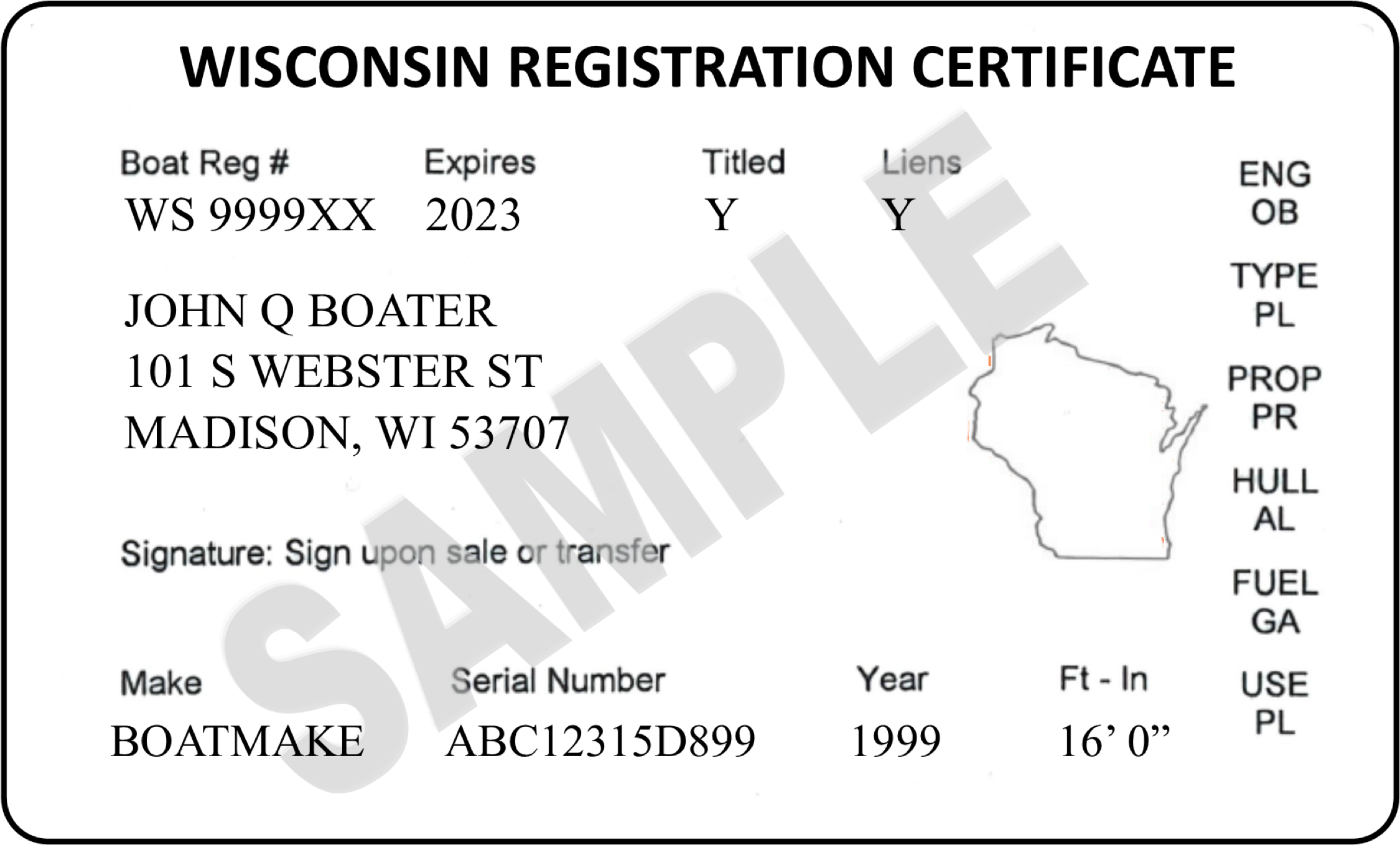 Wisconsin State Registration Card