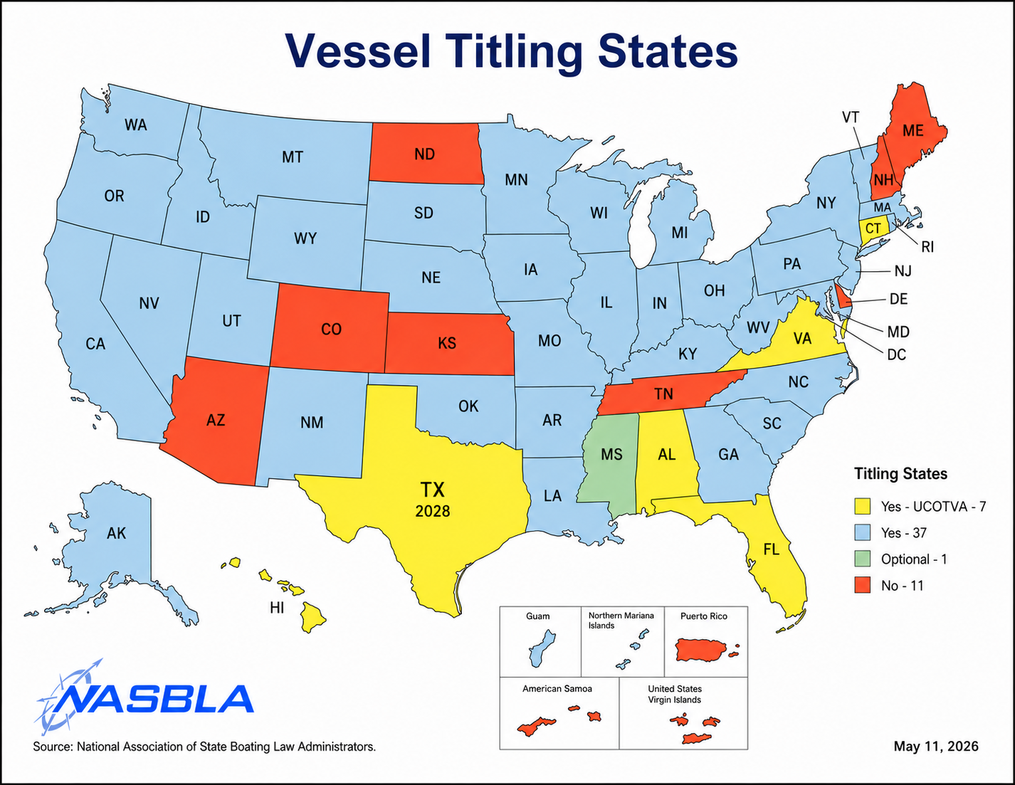 Vessel Titling States map