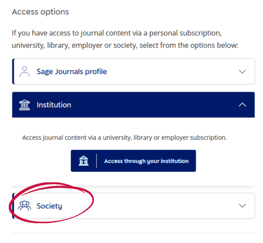Image shows a pick list labeled Society.