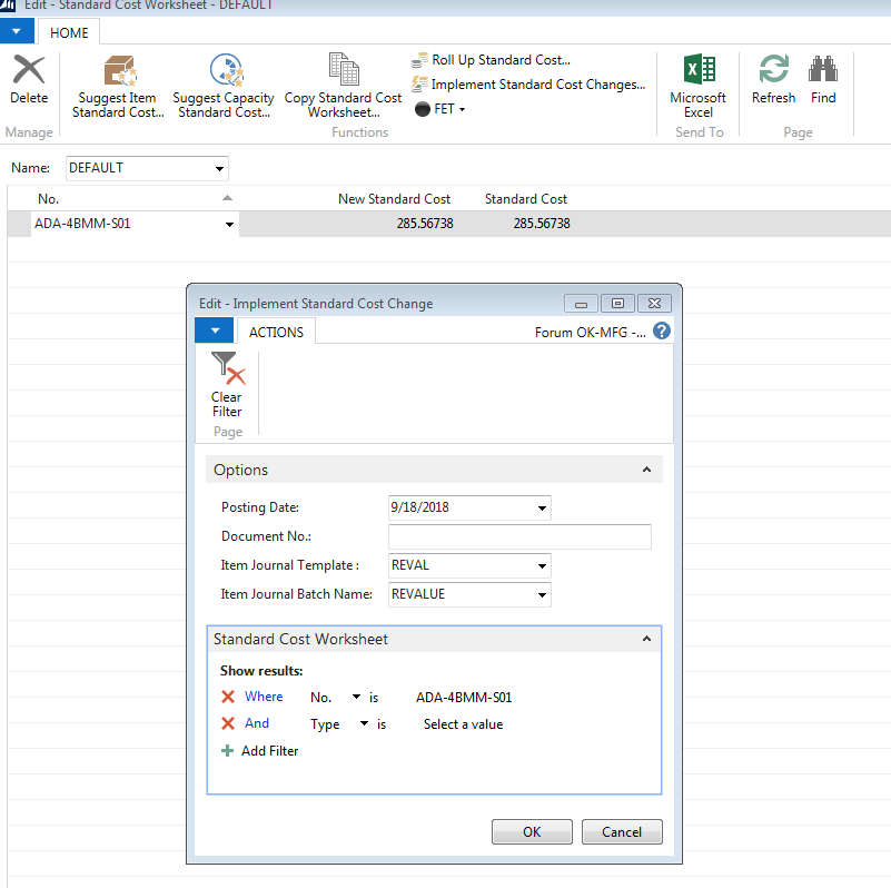 Implement Standard Cost Changes