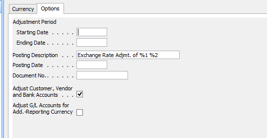 Adjust Exchange Rate - Option tab