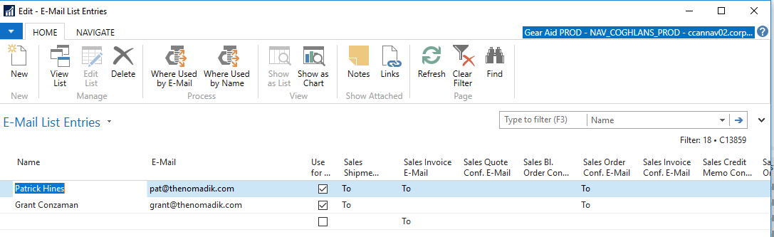 E-Mail List Entries