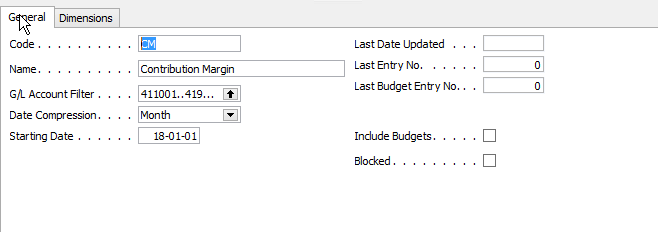 Analysis View Card - General Tab
