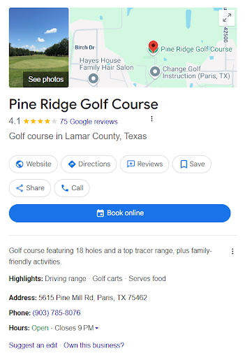pine ridge google listing