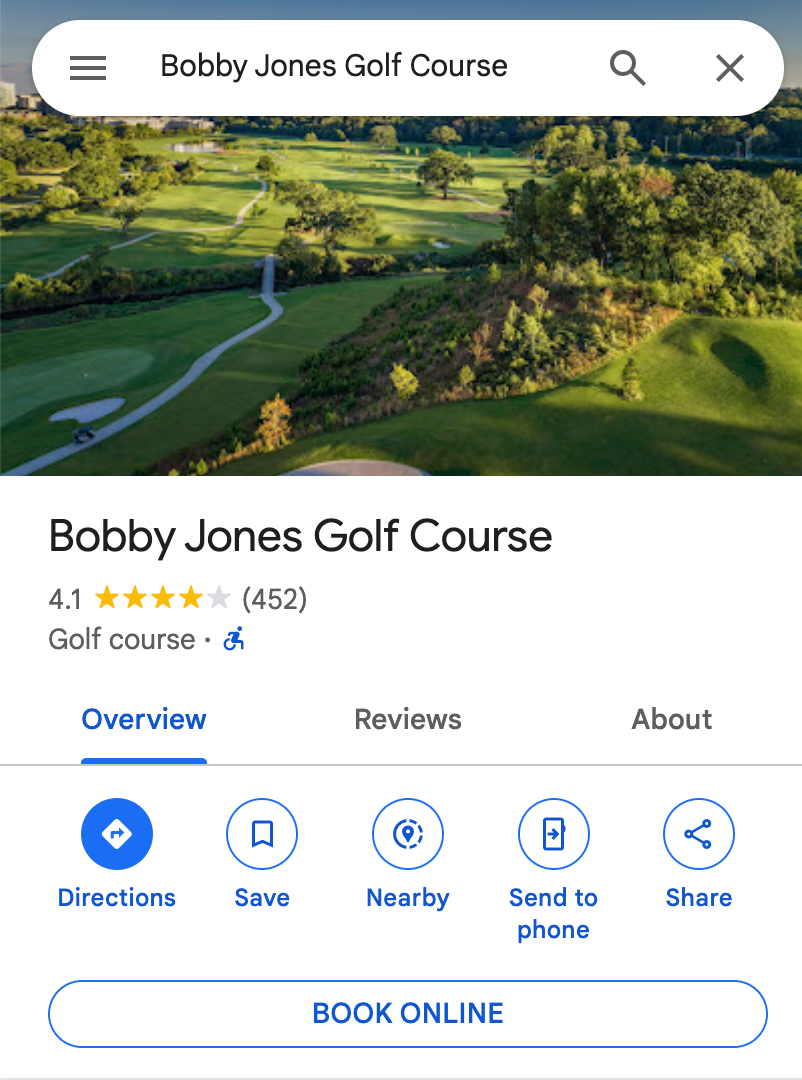 bobby jones google listing with book online button