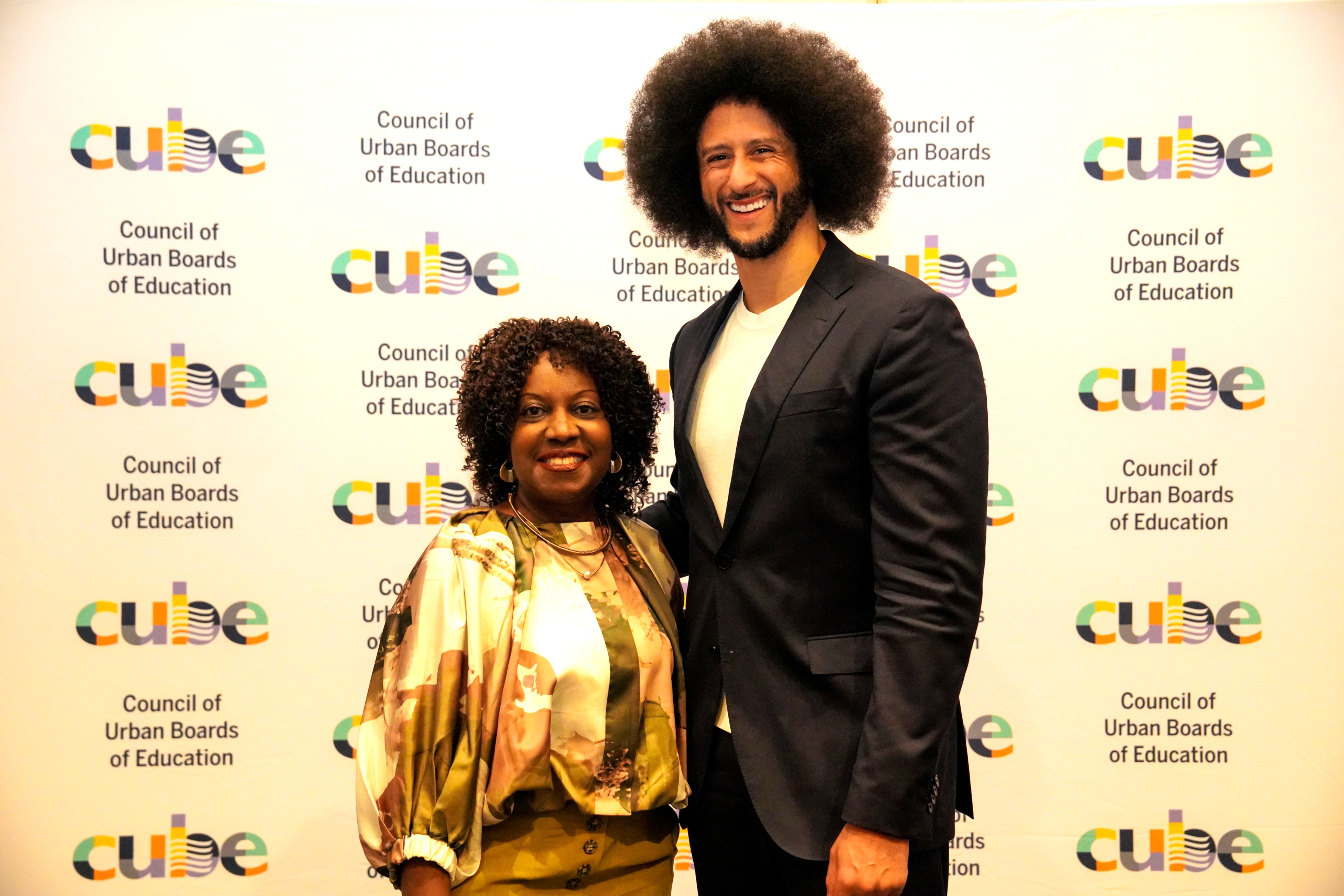 Colin Kaepernick with NSBA Executive Director and CEO Verjeana McCotter-Jacobs
