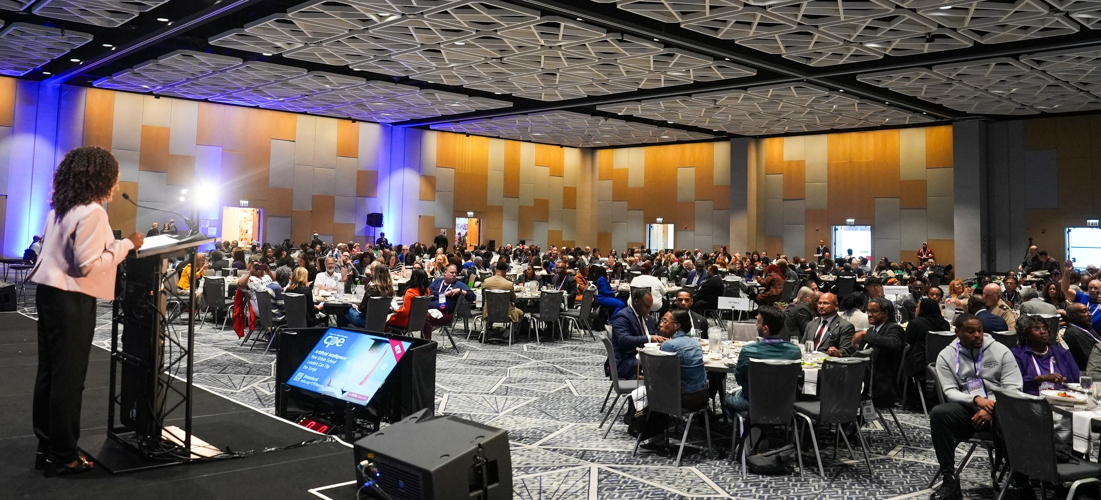 NSBA Executive Director and CEO Verjeana McCotter-Jacobs addresses the audience at CUBE Annual