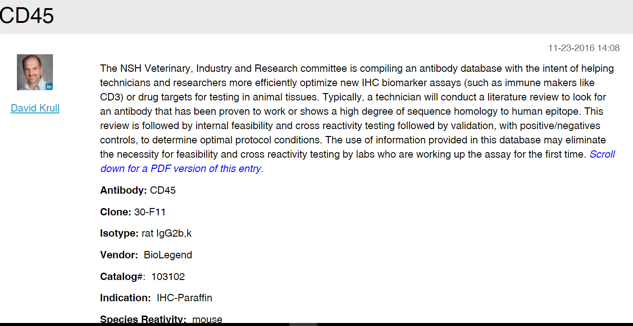 Antibody Database example from the Block