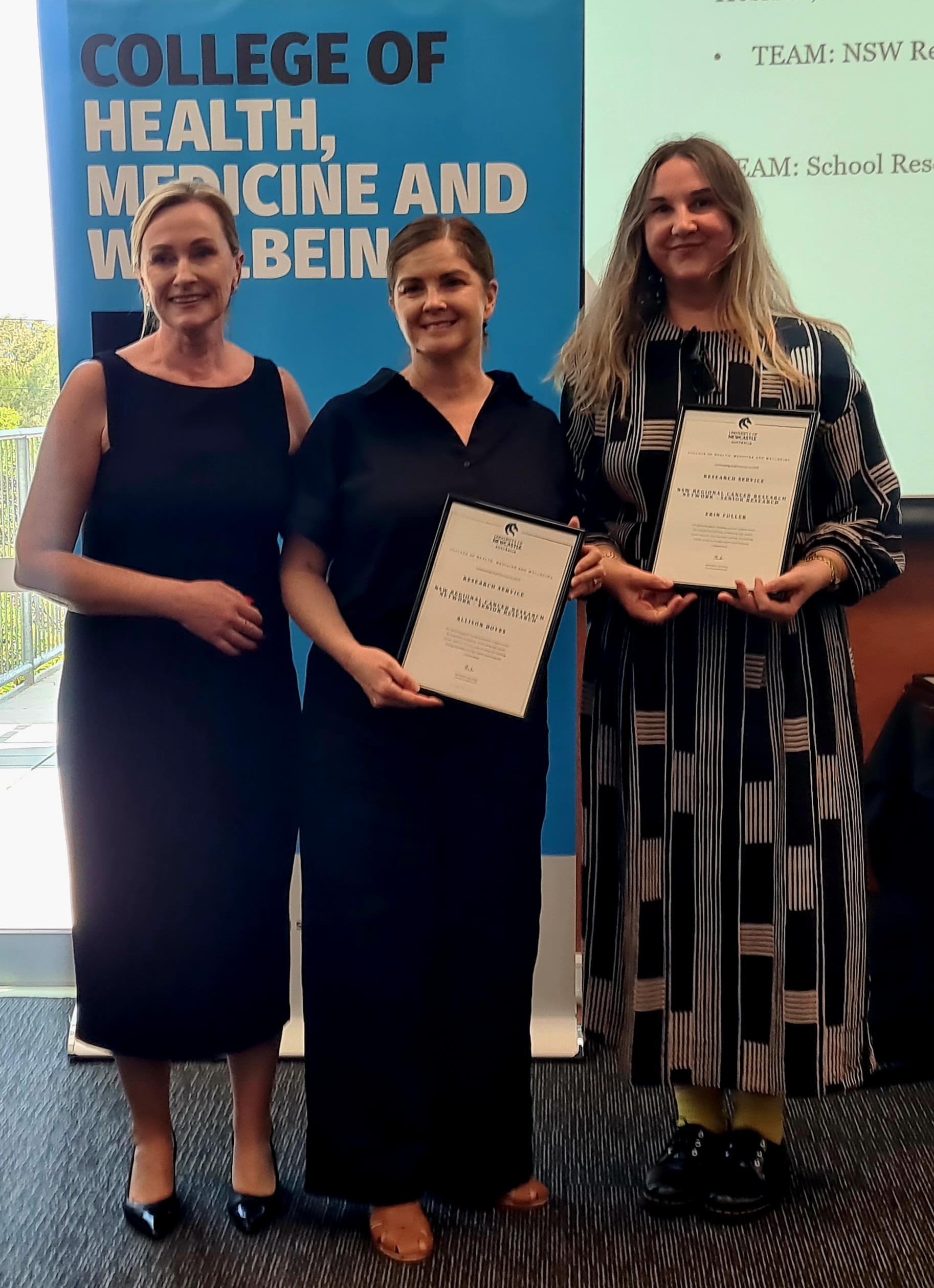 2025 College of Health, Medicine and Wellbeing Staff Awards: Professor Lisa Wood, Dr Allison Boyes, Dr Erin Fuller