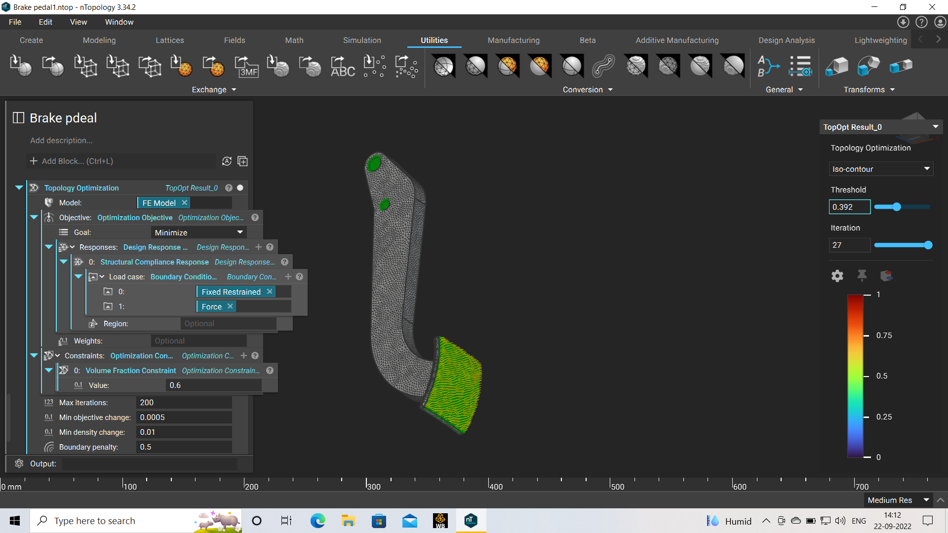 Not able run the topology optimization for Brake Pedal , I'm inserting ...