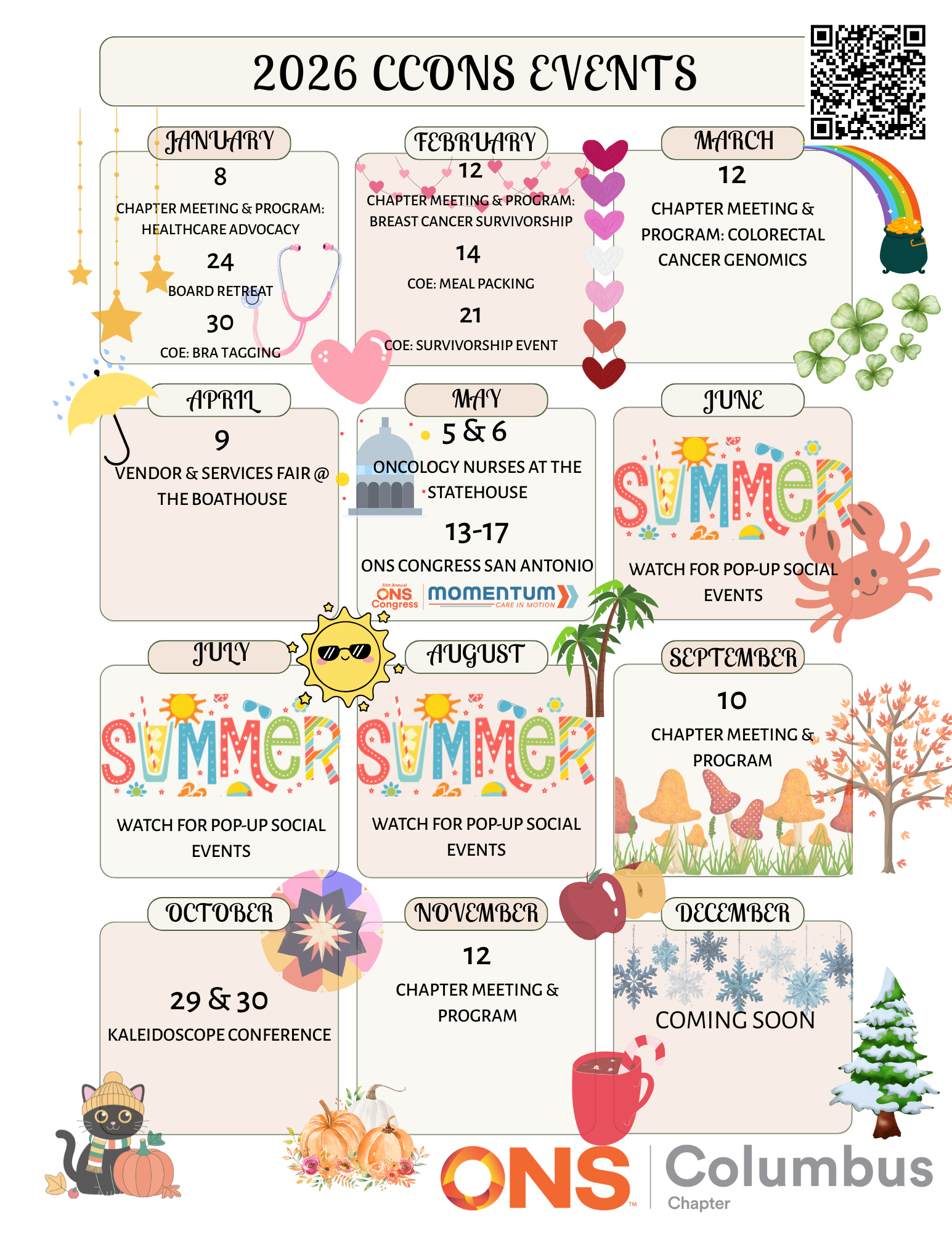 2026 Events Calendar with QR code