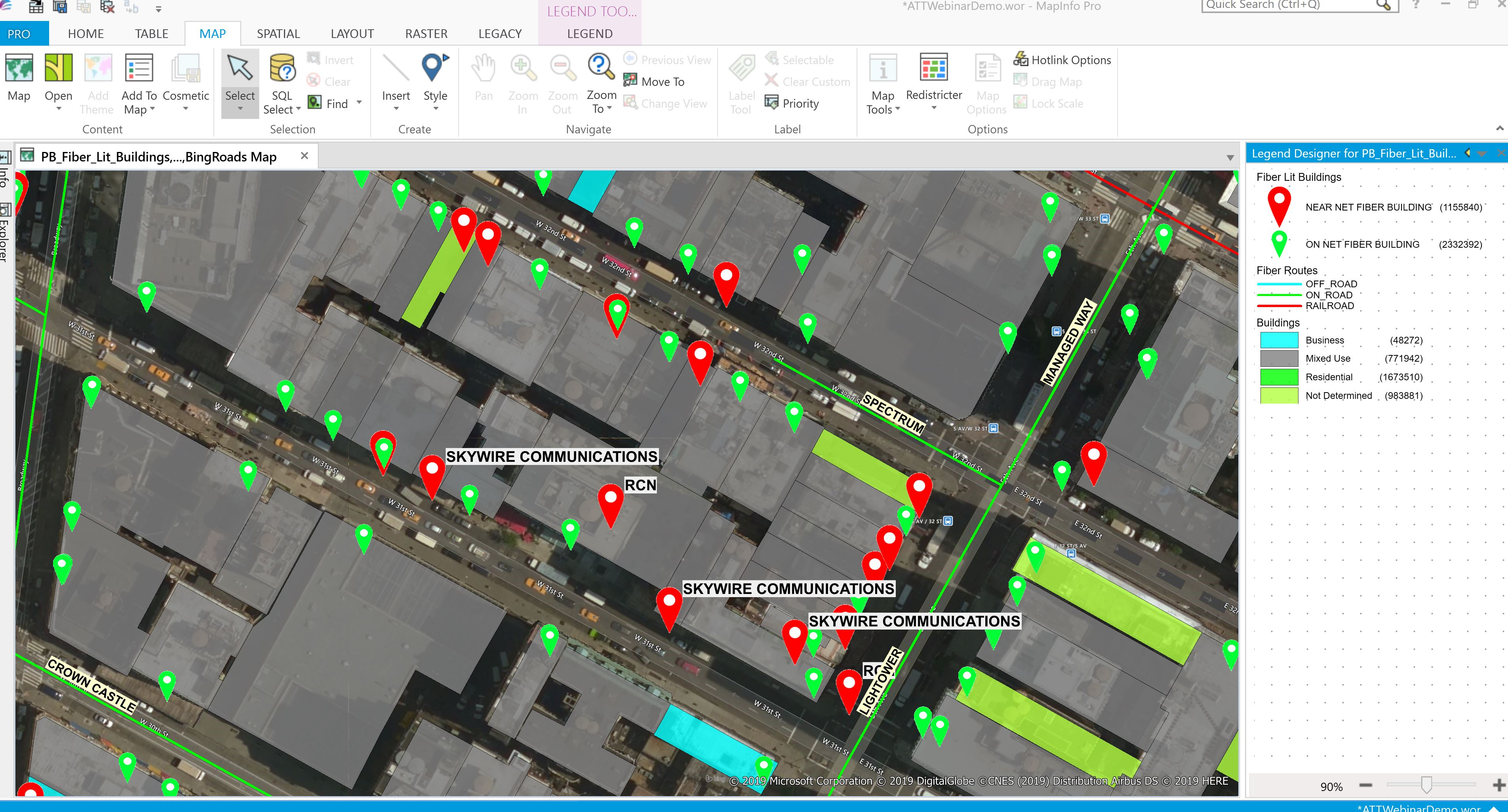 FiberLitBuildingsWithFiberRoutes Fiber Lit Buildings with Fiber Routes