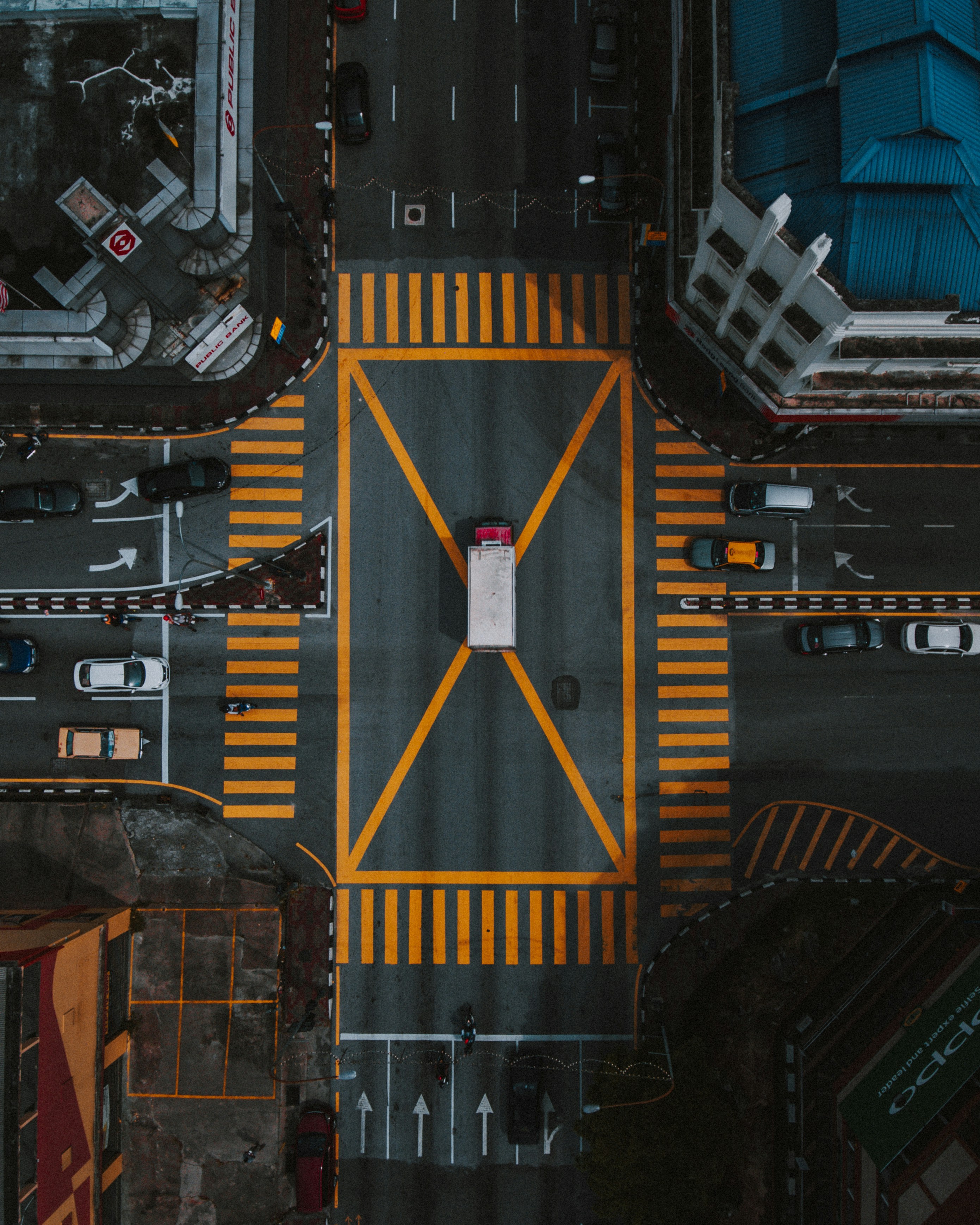 Aerial view of a city intersection