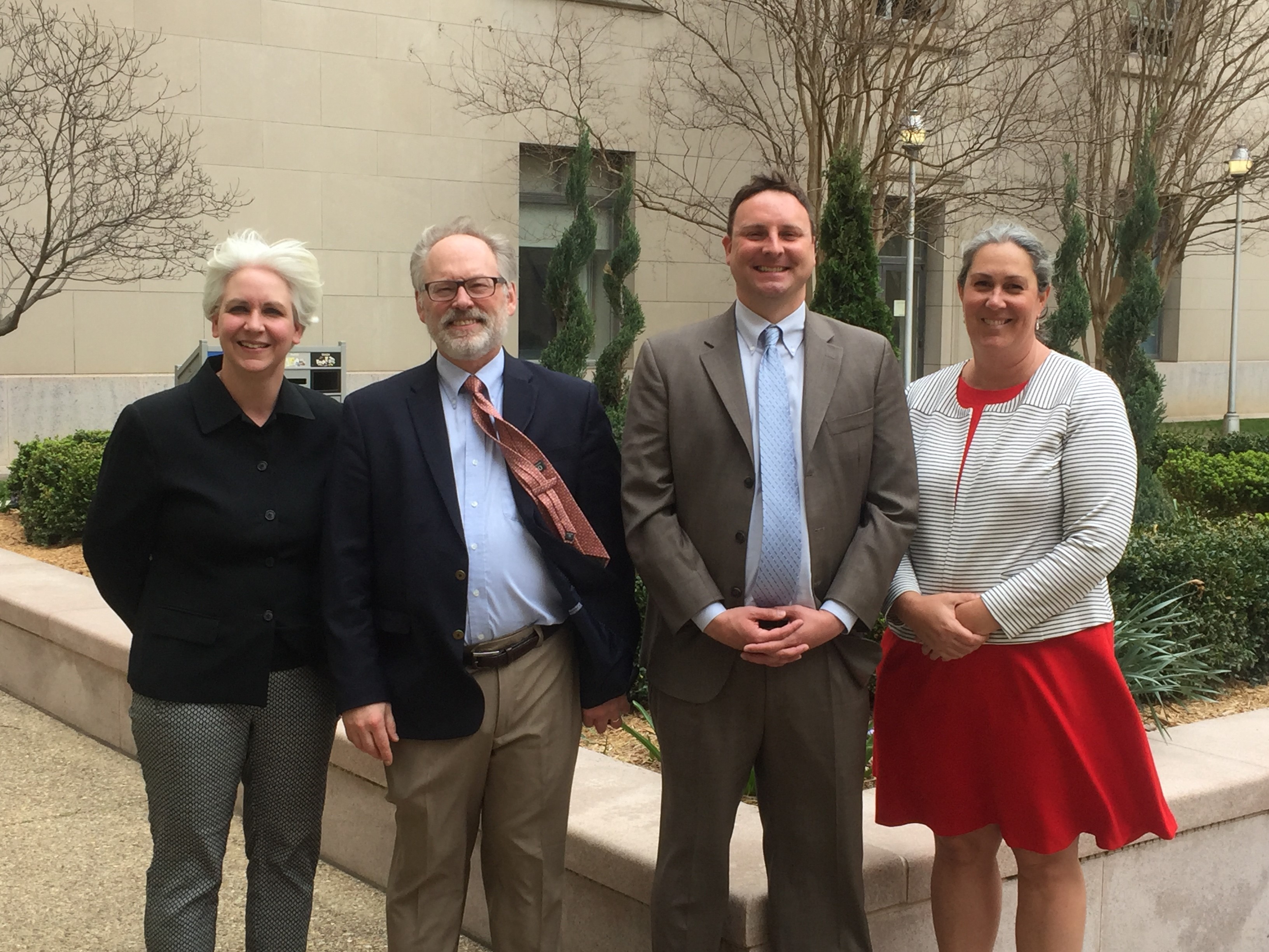 April 3, 2017 congressional briefing on Rural Demography presenters Dr. Jennifer Van Hook (Pennsylvania State U.), Dr. Daniel Lichter (Cornell U.), Dr. Wesley James (U. of Memphis) and Dr. Meredith Kleykamp (U. of Maryland) pause at the Rayburn House Office Building