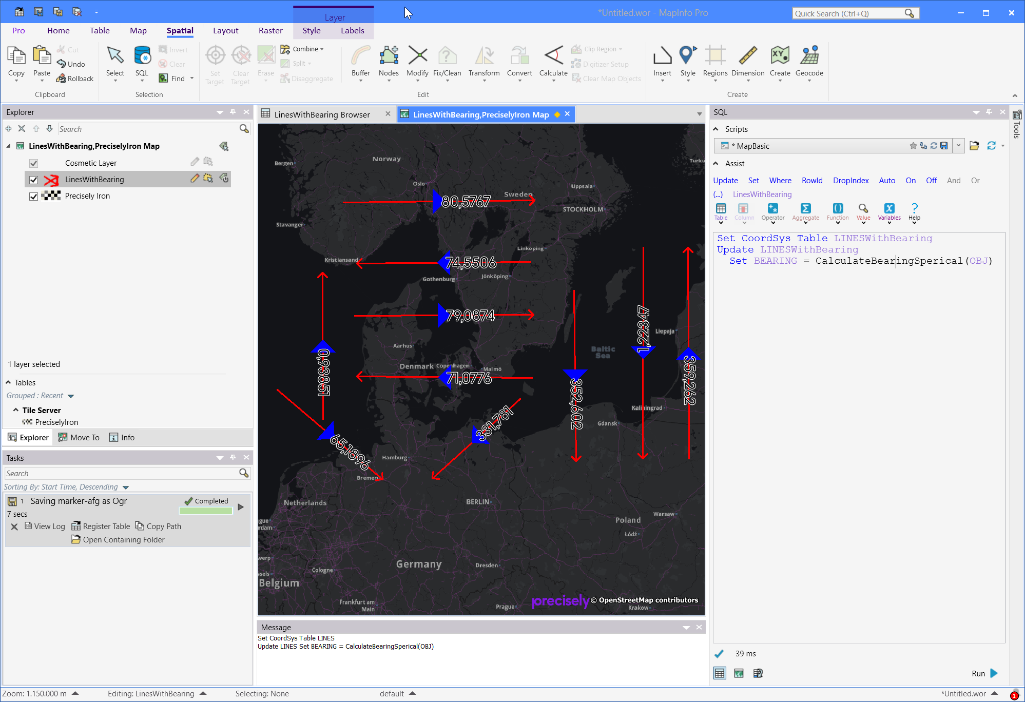 Metricstream Module Map Calculate the Segment Line Direction in MapInfo in a geographic ...
