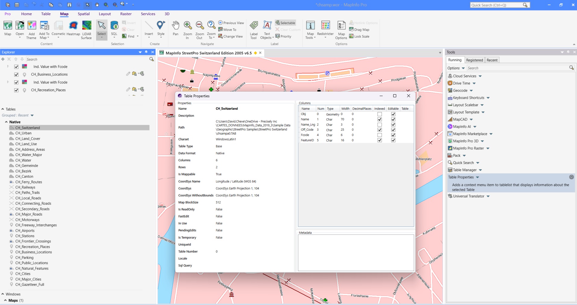 Table Properties Projection