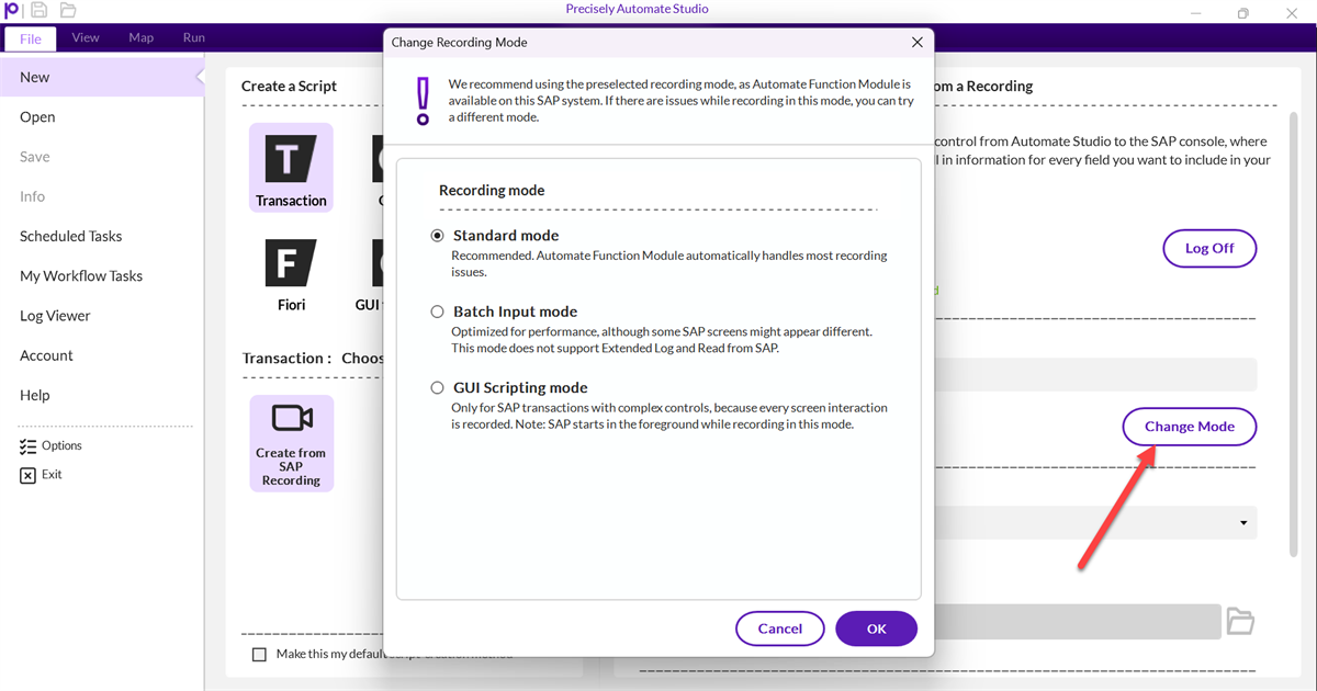 Screenshot of Studio Recording Mode