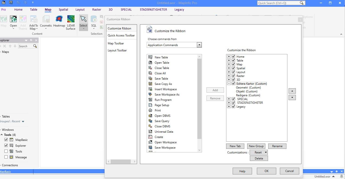 Customizing the 64 ribbon interface | MapInfo Pro