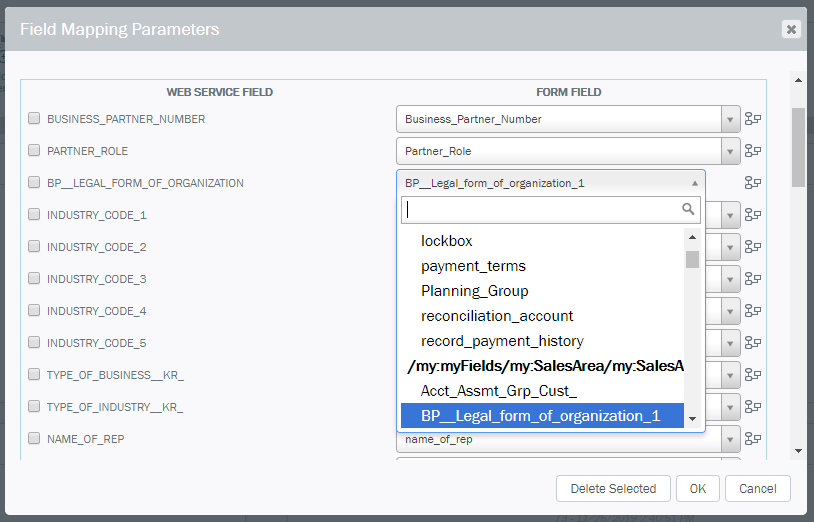 Existing Field Mapping Parameters