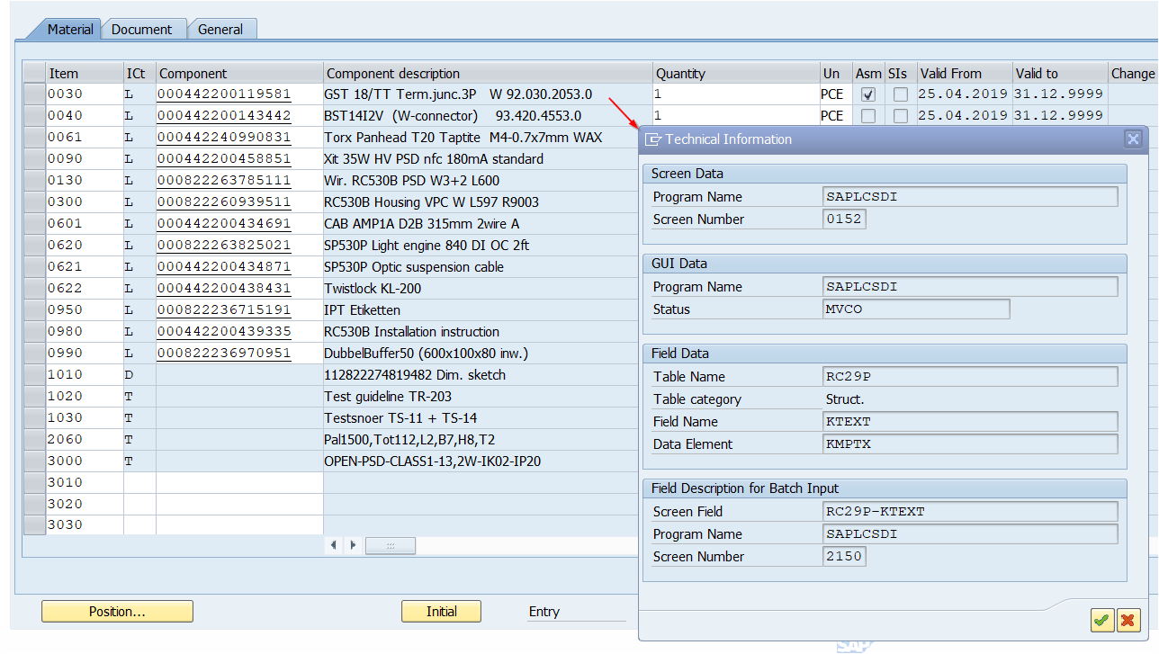 BOM Component Description