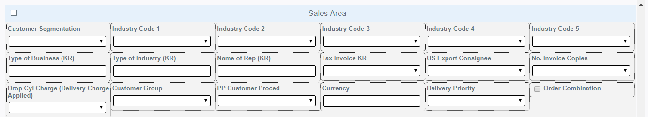 Original Sales Area (Before adding new Warranty Period Dropdown List Box)