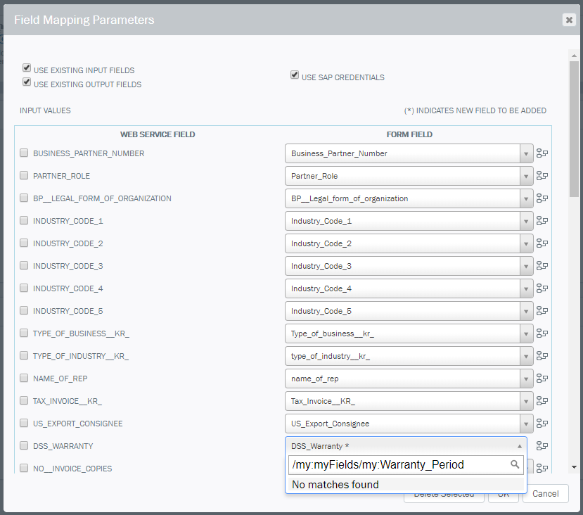 New Transaction Script FIeld Mapping Parameters With Warranty Period Not Found