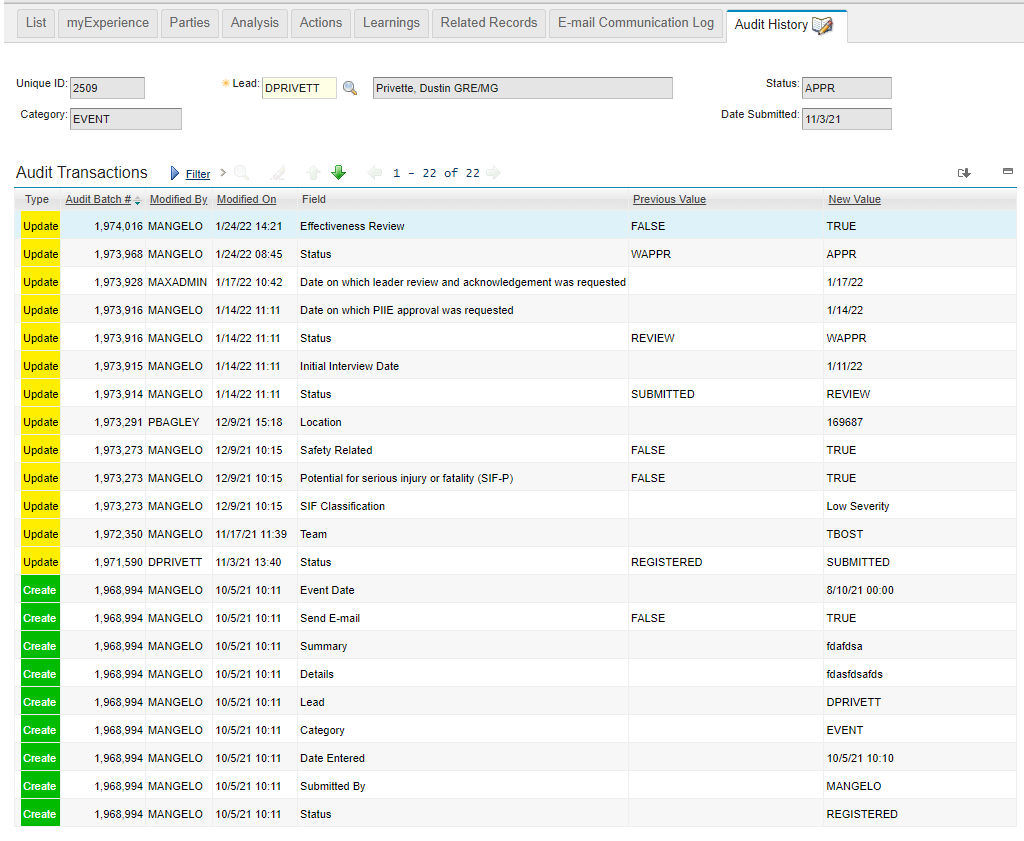 Embedded audit information in our application screen...