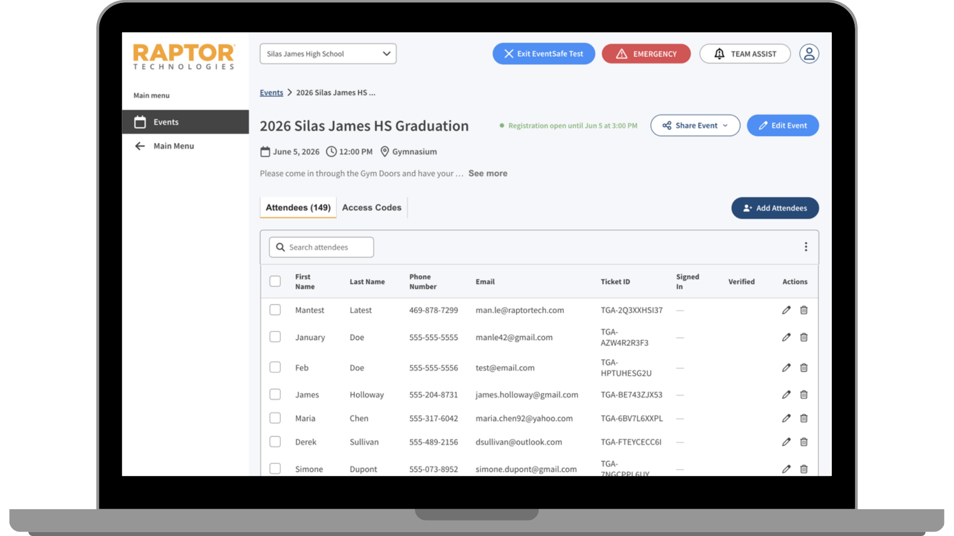 [Event Attendance List]