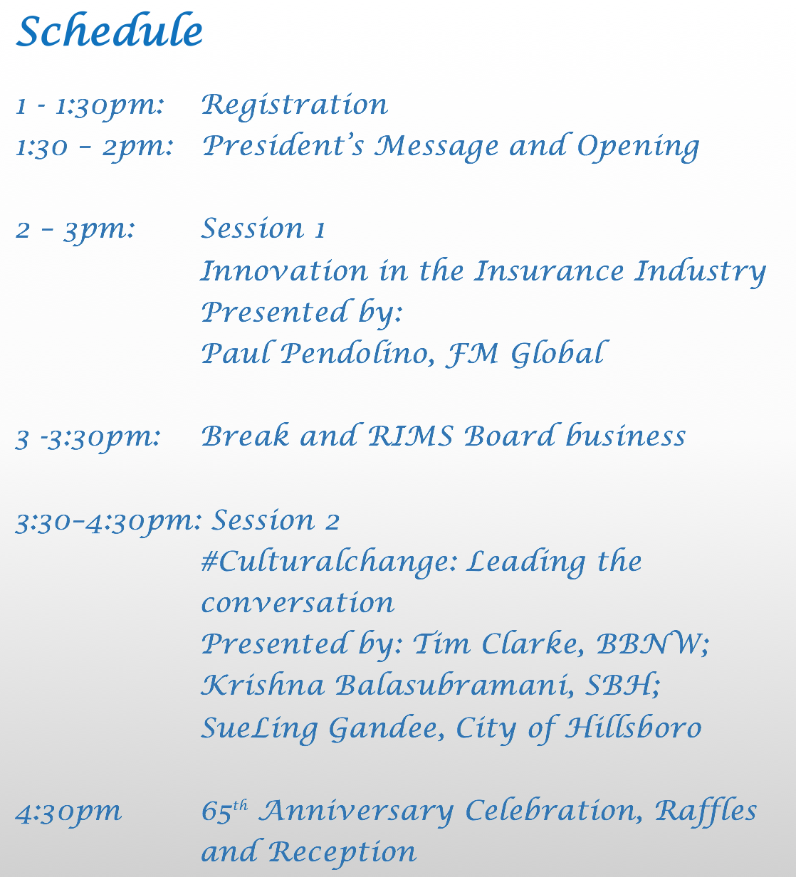 2018 Annual Meeting Schedule Schedule of Events