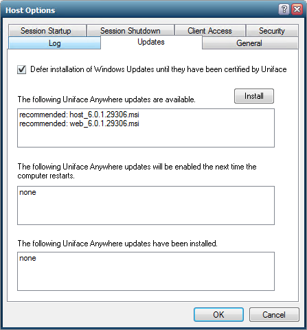 Admin Console Updates Tab Admin Console Updates Tab - host_6.0.1.29306.msi and web_6.0.1.29306.msi