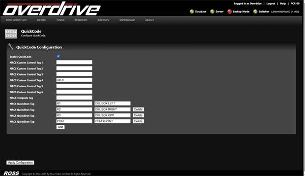 Configuration of the QuickCode in the Overdrive Server