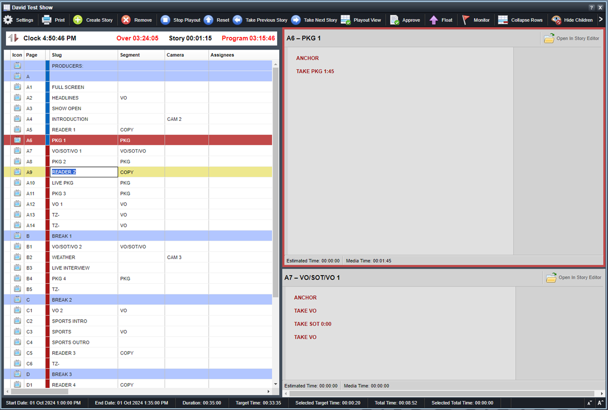 Looking for a way to make the preview window always show the selected story even when we are On Air
